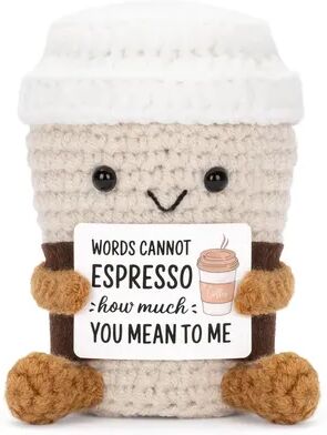 Discount Dollar Deals Funny Crochet Emotional Support Coffee Doll With Card, Handmade Knitted Coffee Dolls, Desktop Ornament, Christmas Gifts coffee Cup 01
