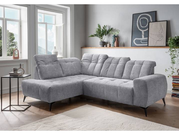 Ecksofa mit Ottomane & Funktion Grau Webstoff Colonia 261 x 104 x 200cm Ottomane davorstehend links Modern