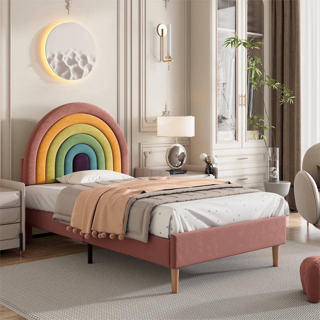 Isabelle & Max Krouse Upholstered European Single (90 x 200 cm) Velvet Bed Pink European Single (90 x 200cm)