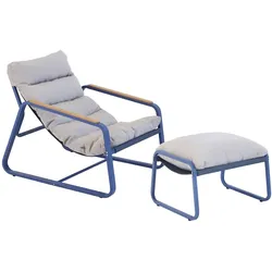 Oviala Business Relaxsessel aus Stahl und Textilene mit Fußstütze pacific blau