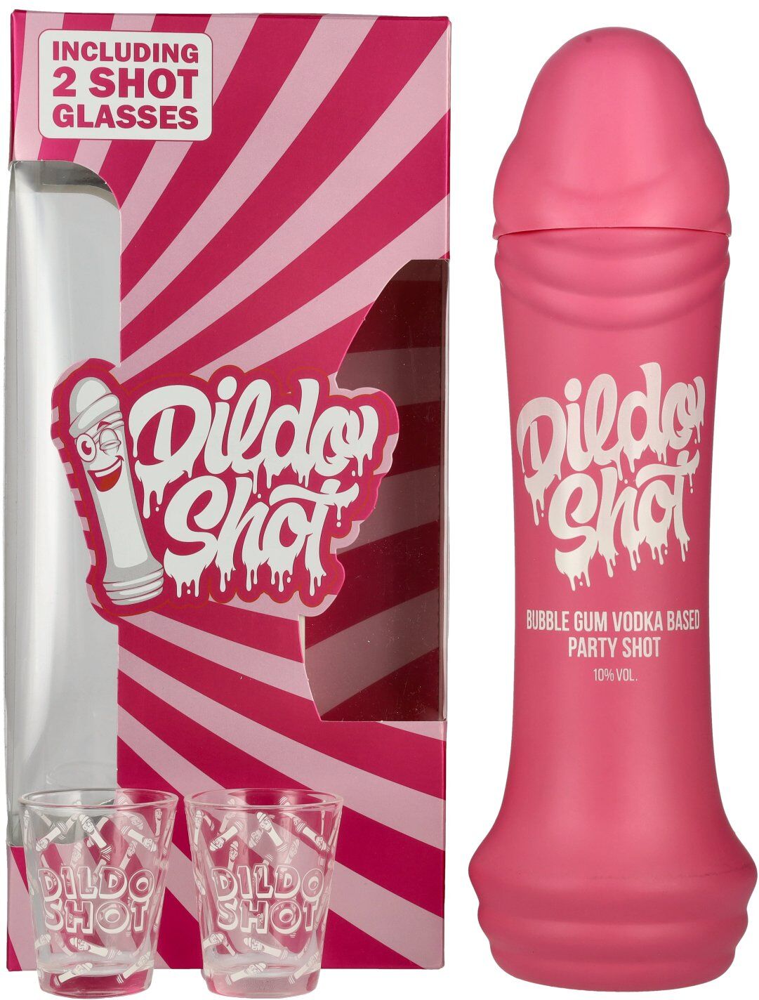 Dildo Shot Bubblegum Vodka Based 10% Vol. 0,7l in Geschenkbox mit 2 Gläsern