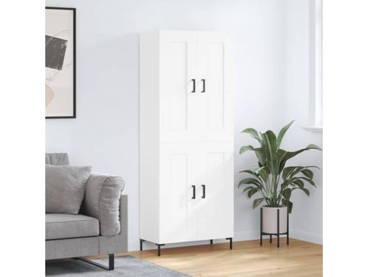 Highboard Weiß 69,5x34x180 cm Holzwerkstoff mit Türen und Eisenbeinen Stauraum hinter Türen, Eisenbeine für Stabilität, Holzwerkstoff glatte Oberfläche, mit Wandhalterung, für Wohnzimmer