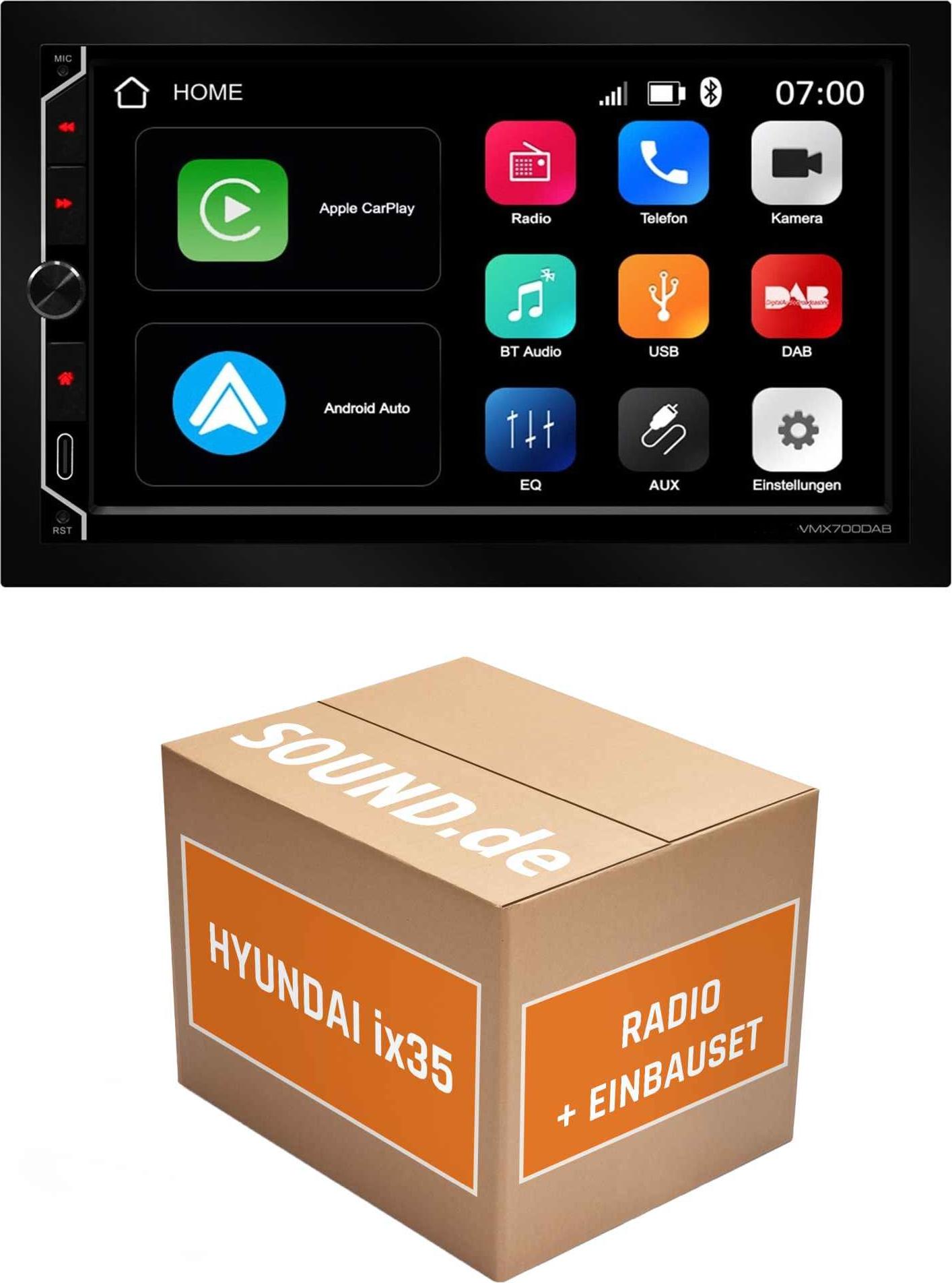 Autoradio Einbaupaket ESX VMX700DAB passend für Hyundai ix35 Facelift + Navi + Kamera | CarPlay Wireless Android Auto Wireless Bluetooth