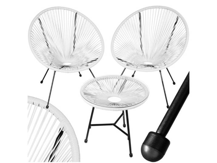 Ensemble table et chaise de jardin - TECTAKE - Salon extérieur SANTANA résistant aux UVs et intempéries avec plaque en verre - Blanc