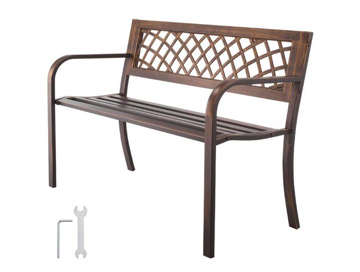 Banc de Jardin - DUOKU - YS-7023BR - Acier Carbone - Dossier en PVC - 2 Personnes