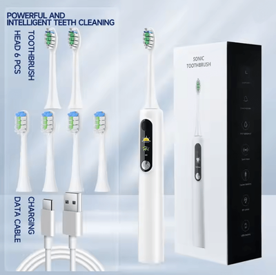 Inspire Essentials SonicGlow Intelligent Ultrasonic Electric Toothbrush With Magnetic Suspension And Smart Display white 6 Heads