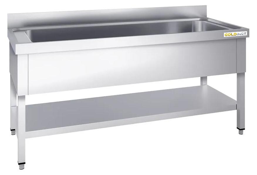 Edelstahl-Spüle, groß, Beckenmaße 1800 x 700 mm, mit 1 PREMIUM-Becken - GOLDINOX