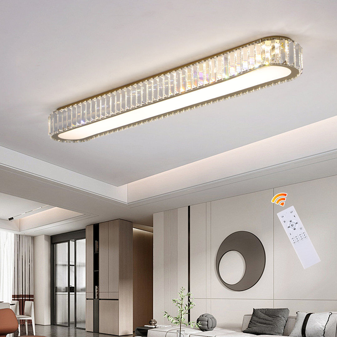 Blue Elephant Chrismasc Tranae 1 - Light Simple Rectangle Crystal LED Dimmable Flush Mount Gold 9.9cm H X 98cm W X 15cm D