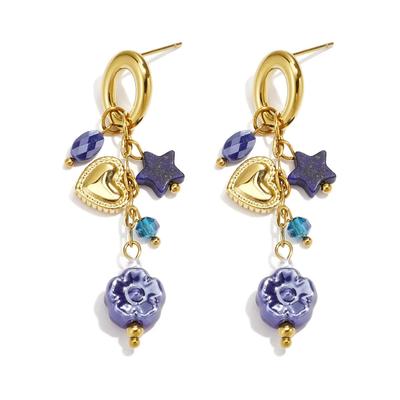 Paar Ohrhänger ADELIA´S "Ohrringe Ohrhänger mit Blumen-, Herz- und Sternanhängern", Damen, Gr. Damen, Edelstahl, lila (blau), Ohrringe