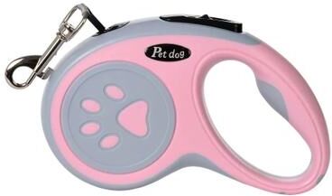 Uplift Picks Automatic Retractable Dog Leash With Paw Print Design For Easy Walking pink small