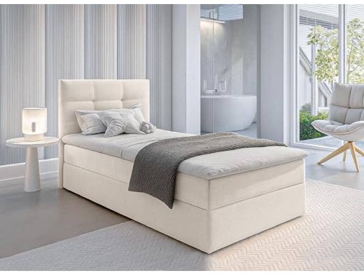 AXLIVING Boxspringbett 100x200 Bett Beige Geceteni Gasdruckfedern Bonellfederkern + Schaumstoff. Liegefläche: 100 × 200 cm. Boxspringbett in Beige mit Bettkasten. Gepolstertes Kopfteil.