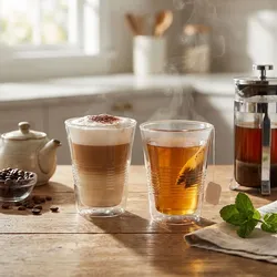 2er-Set edle Doppelwandgläser mit Riffelung – 330 ml – Thermo-Funktion für besten Genuss von Kaffee & Tee