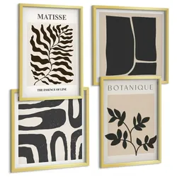 BILDER SET 4er Set - 50x50 cm & 40x60 cm Goldrahmen - Minimalistische Pflanzenposter