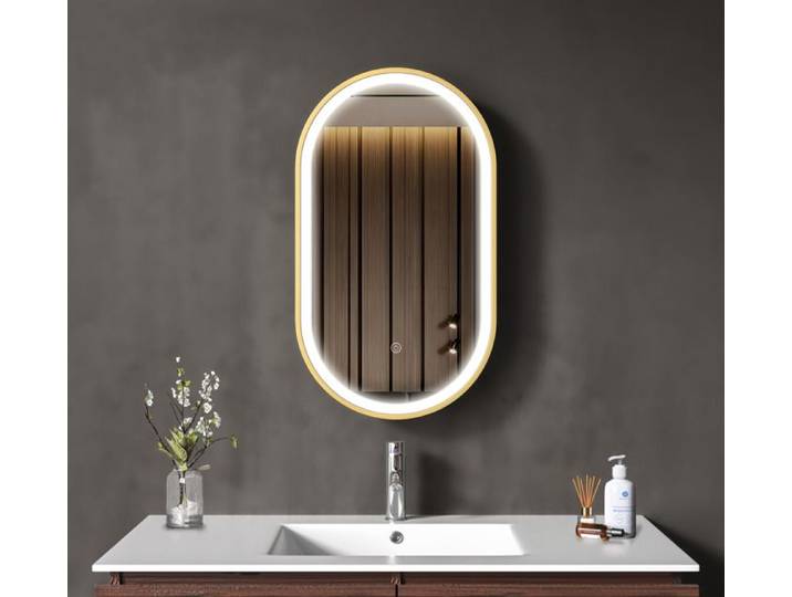 LOMAZOO Miroir salle de bain ovale doré 40 x 70 cm - LED lumineux - anti-buée - Berlin