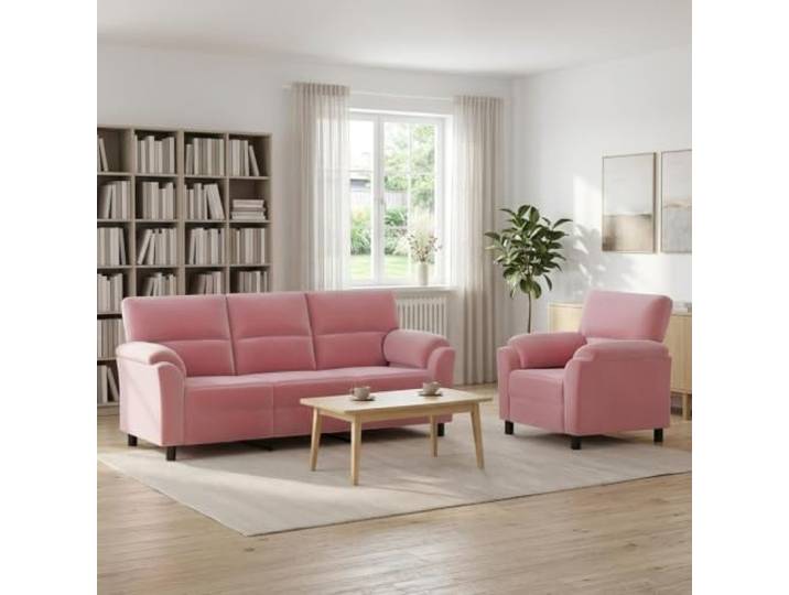 Sofa-Set 2 pcs Rosa Samt Metallrahmen,Kissenrücken,konische Beine,Samtoberfläche,Innenbereich,Wohnzimmer,Gäste