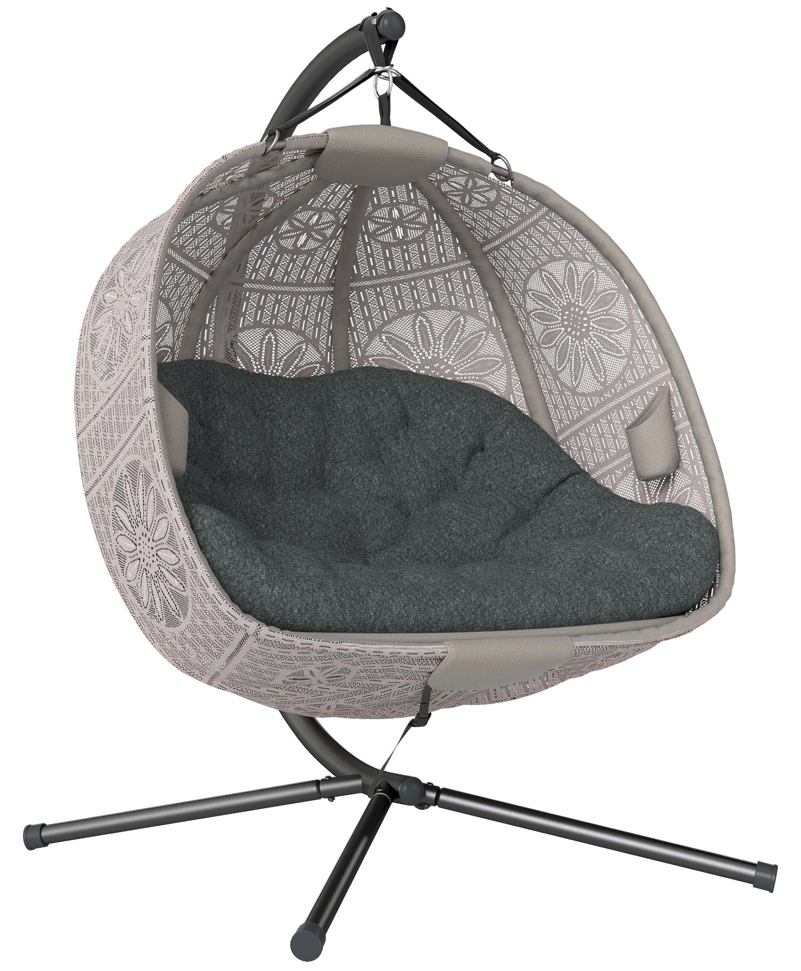 SUGIFT Eiförmige Hängeschaukel klappbar, Schaukelsessel Eiersessel, Sand-Schwarz