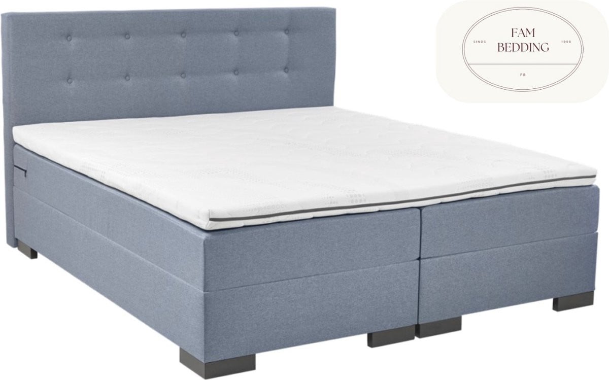 Fam Bedding Milou Boxspringset voor 2 personen, Blauw, 160 x 200 cm