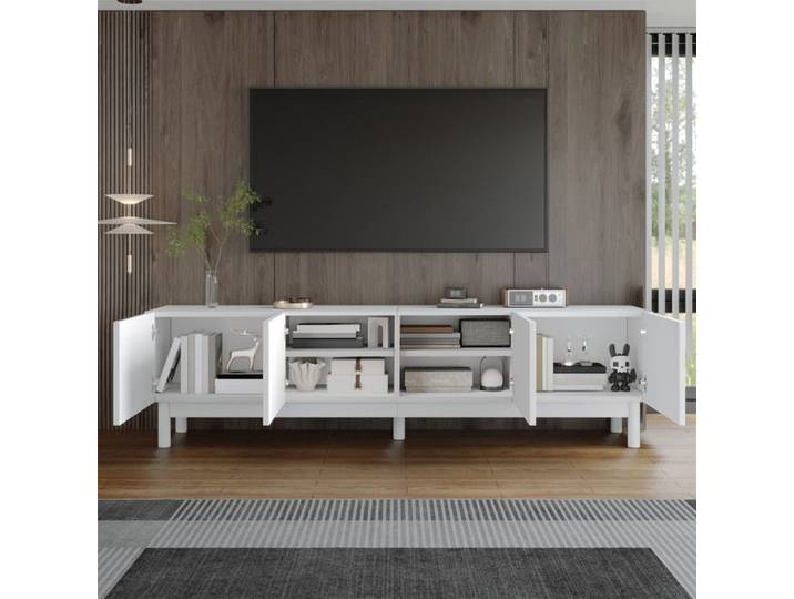 Lowboard en forme d'onde étagères et supports de télévision avec jambes stabilisantes placard TV avec portes bombées
