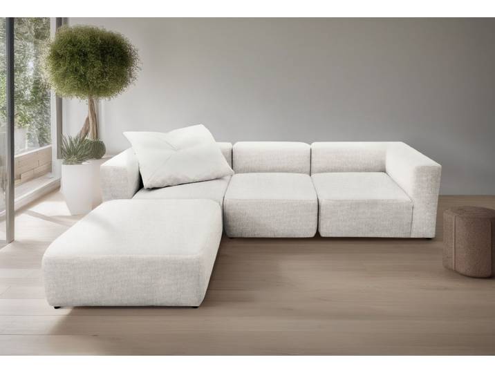 3-Sitzer HOME AFFAIRE Utvik kann individuell zusammengestellt werden , weiss (weiß), B:301cm H:69cm T:108cm, 95% Polyester, 5% Nylon, Sofas, 3-Sitzer, Modulsofa, bestehend aus 2 Eck-, 1 Mittelelement und 1 Hocker
