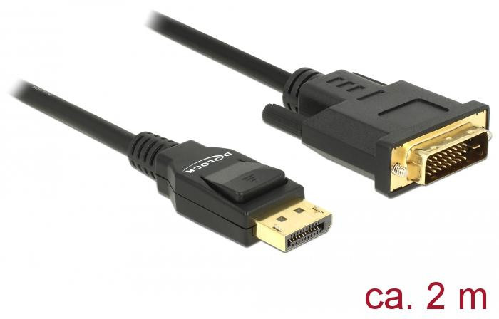 Delock 85313 DisplayPort 1.2 naar DVI (24+1) kabel, zwart, 2.0 m
