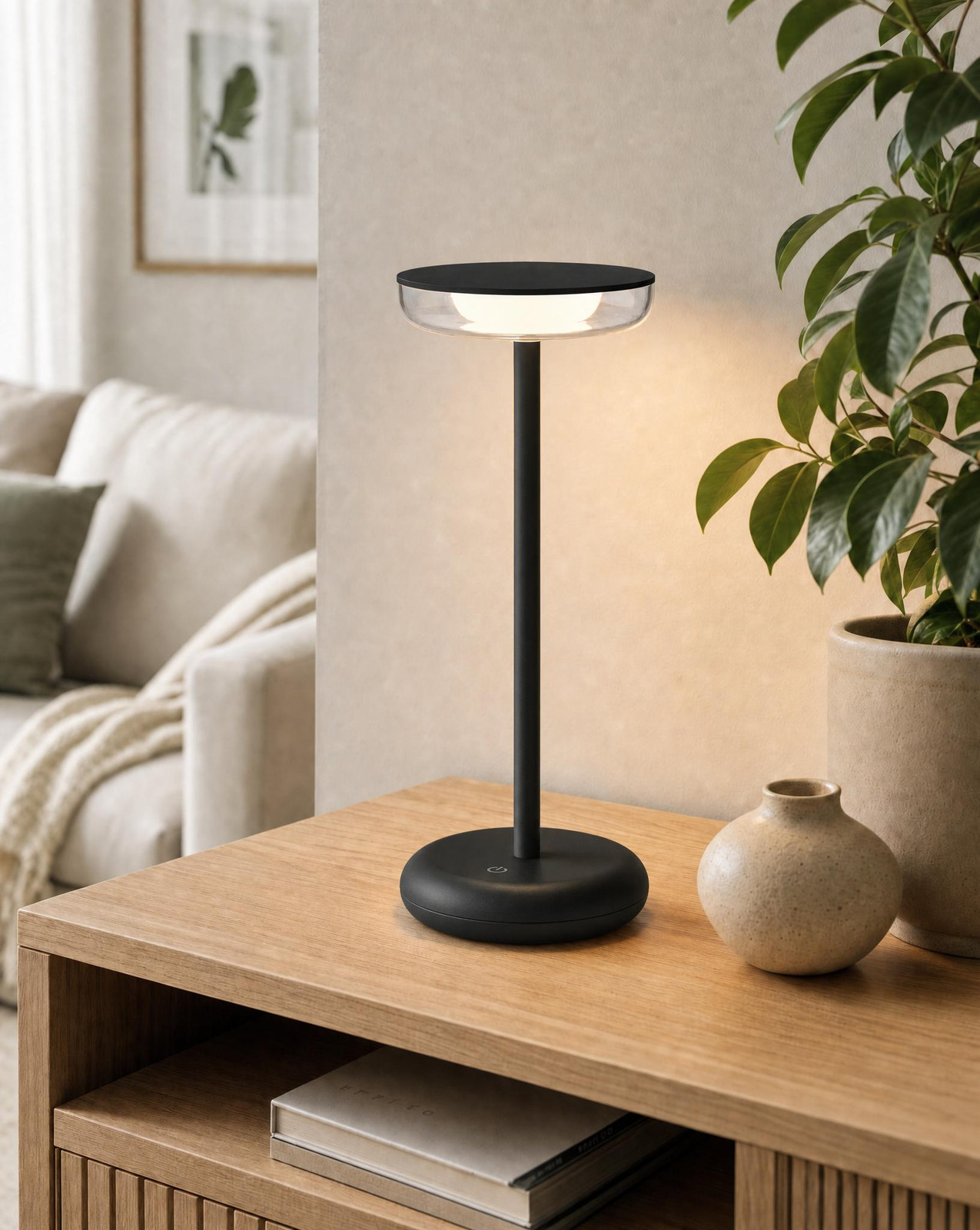 Northpoint LED-tafellamp, rond, zwart, met oplaadbare accu, ideaal voor slaapkamer of home office