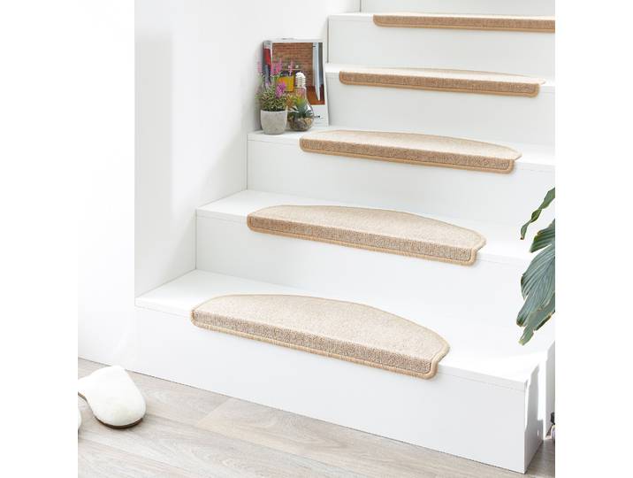 Stufenmatte ANDIAMO Rambo, Made in Poland , beige, B:65cm H:4mm L:28cm, Kunstfaser, Teppiche, Stufenmatte, melierte Schlinge, selbstklebend, 15 Stück in einem Set