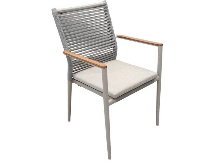 Zebra Stapelsessel, Taupe, Holz, Metall, Textil, Teakholz, massiv, Hartholz, Füllung: Schaumstoff, konisch, 62x91x65 cm, stapelbar, Gartenmöbel, Gartenstühle, Gartenstühle stapelbar