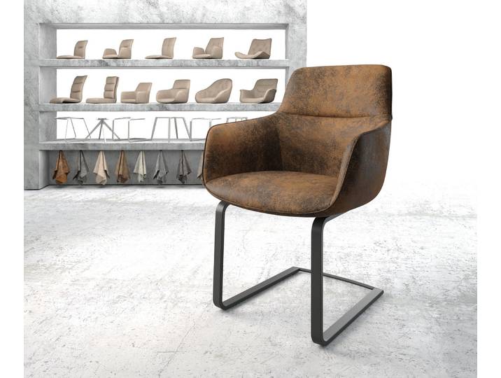 DELIFE Schwingstuhl Pejo-Flex Braun Antik Freischwinger flach Schwarz