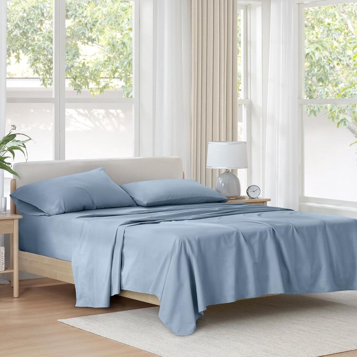 4-delige blauwe katoenen lakenset voor een comfortabele nachtrust