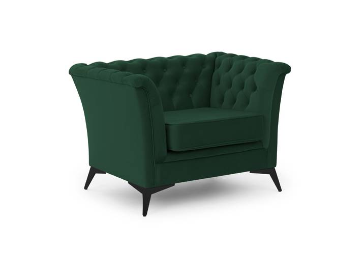 Fauteuil Chesterfield en velours vert avec pieds noirs