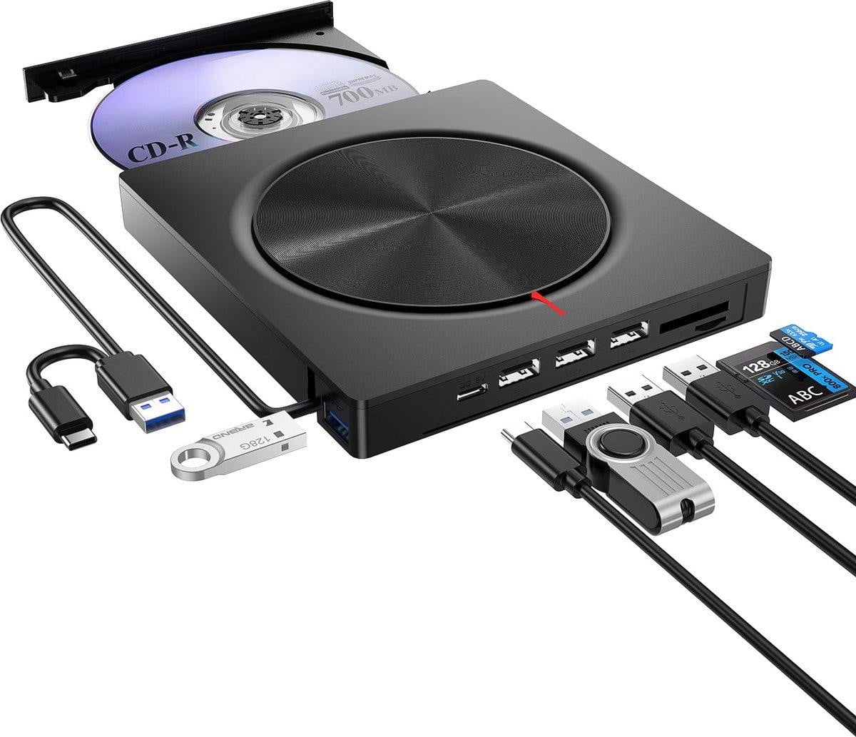 Minicee Externe DVD/CD-brander met USB 3.0 en USB-C – 8x DVD, 24x CD, Plug & Play