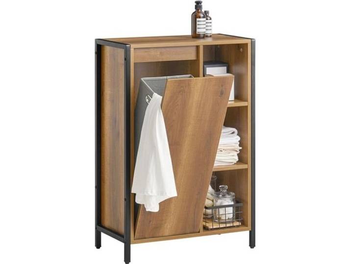 Meuble Salle de Bain SoBuy avec Panier à Linge Amovible Petit Meuble de Rangement avec Étagères Ouvertes Marron 60x30x90 cm