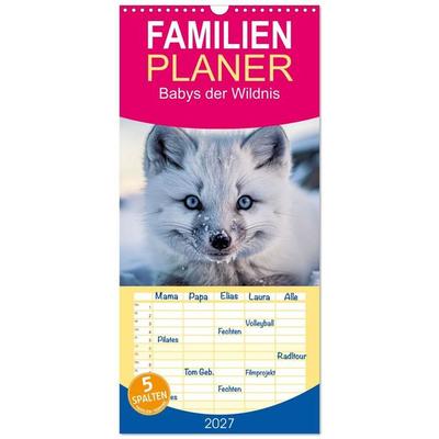Familienplaner 2027 - Babys der Wildnis mit 5 Spalten (Wandkalender, 21 x 45 cm) CALVENDO