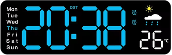 Inspire Curations USB Powered Large Digital Wall Clock With Temperature Date And Adjustable Brightness black blue