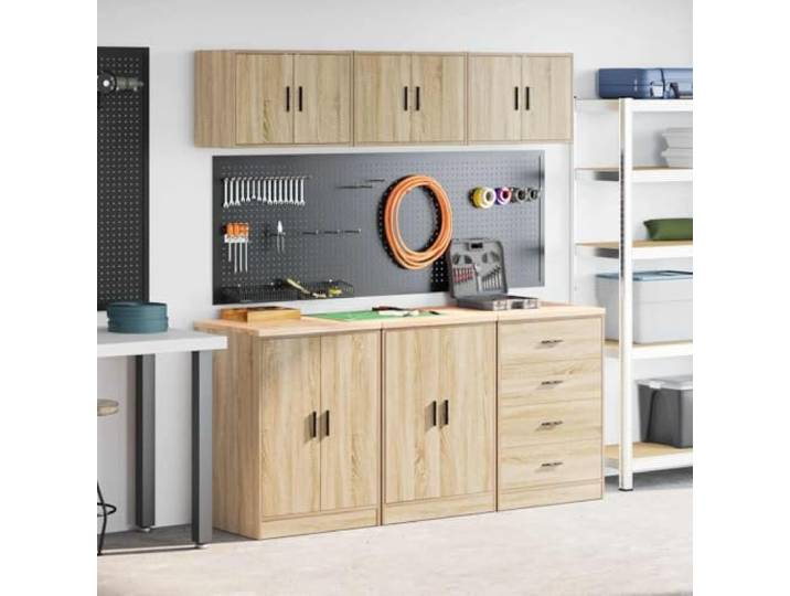 KFPOERTFGD 6 TLG. Garagenschränke Sonoma-Eiche Holzwerkstoff Inklusive Wand- & Standmodellen, Flexible Türmontage, Robuste Arbeitsplatte
