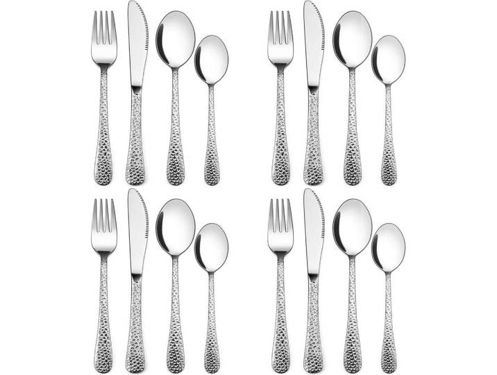 Kinderbesteck 16-teiliges Set Edelstahl Hammergriff, Silberfarben, Metall, Füttern, Kinderbesteck