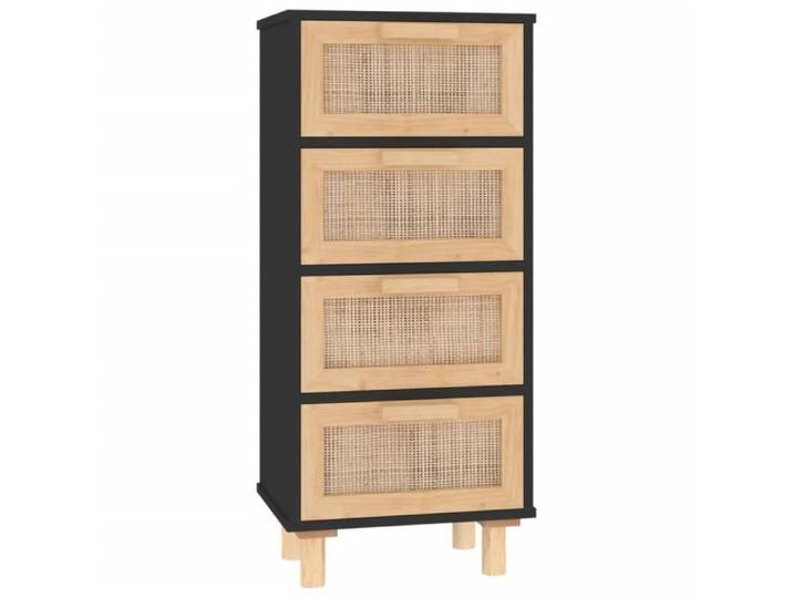 Buffet haut - ESTINK - 85670 - Bois de pin massif - Rotin naturel - Noir - 90 cm