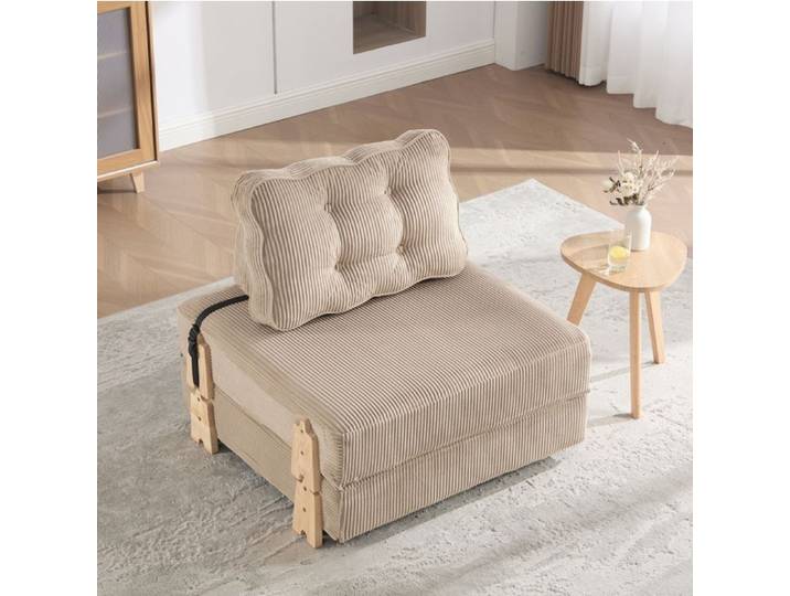 ROVRYN Fauteuil convertible 1 place en cordon lit d'appoint structure bois style scandinave beige