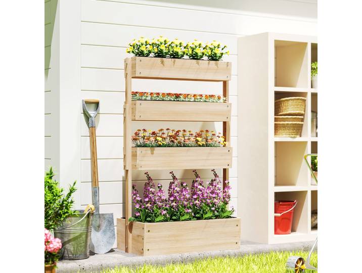 Outsunny Jardinière Surélevée Bois 4 Étages avec Drainage