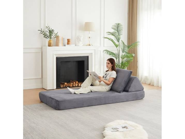 Canapé modulable compressé 1 place avec dossier triangulaire accoudoirs amovibles tissu corduroy gris - UVRION