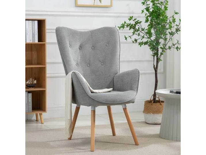 MEUBLES COSY Fauteuil scandinave avec accoudoirs en tissu gris capitonné - KAS