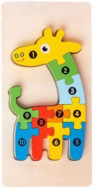 Trendy Discount Goods 3D Stereoscopic Montessori Wooden Puzzle Cartoon Dinosaur Animal Shape Color Cognitive Educational Toy Kids Birthday Gif giraffe