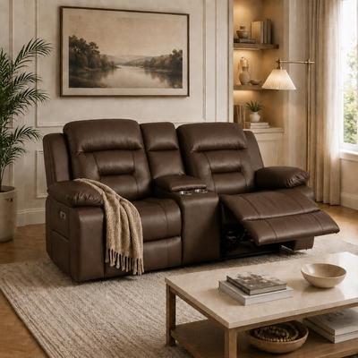 UR livingroom 71.5-Inch Faux Leather Power Reclining Loveseat with Storage