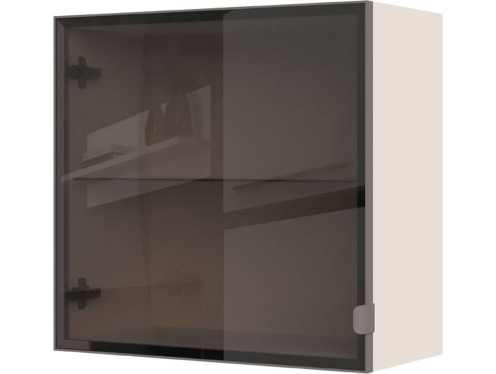 Hängevitrine GOODPRODUCT Opera, Wandschrank, Schwebendes Design für modernen Wohnraum , cashmere farbe, B:60cm H:57cm T:29cm, Glas, Holzwerkstoff, MDF, Schränke, Hängevitrine, UV lackiert, Soft Close Funktion, Wandmontiert