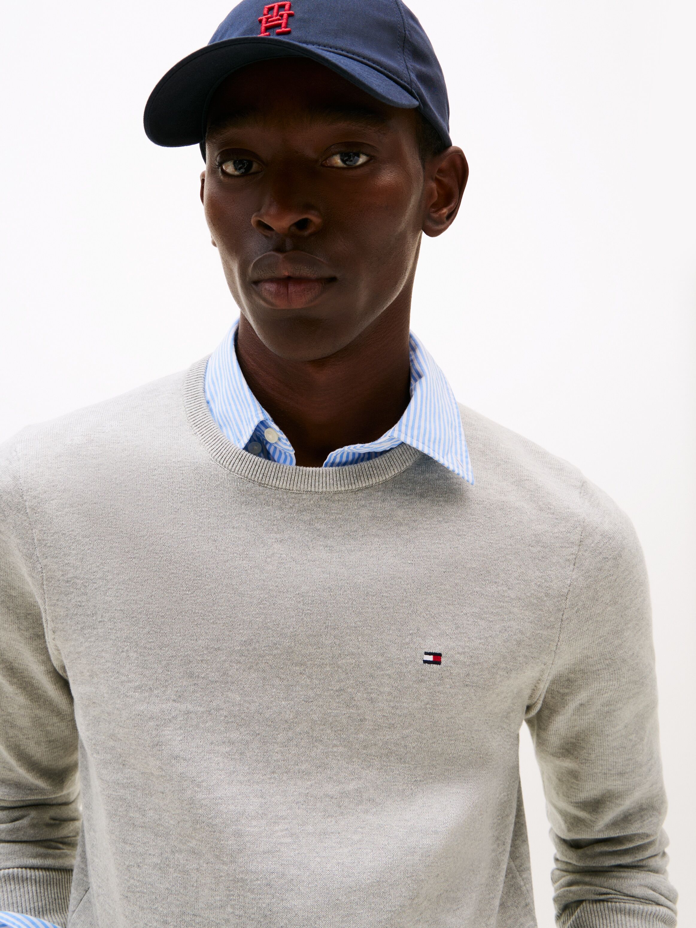 Rundhalspullover TOMMY HILFIGER "ESSENTIAL COTTON", Herren, Gr. 3XL, grau (light grau heather), Strick, Obermaterial: 100% Baumwolle, regular fit, Rundhals, Rippbündchen, Pullover Rundhalspullover, Crewneck Regular Fit Premium Mode light grau heather 3XL