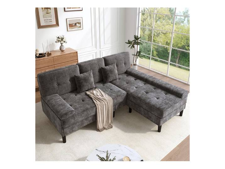 Odikalo Ecksofa Sofas wohnzimmer Loungesofa mit Schlaffunktion, [L-förmiges modulares Design]Chenille-L-Form-Ecksofa dreisitziges Wohnzimmer-Multifunktions-Chaiselongen-Sofa bewegliche Fußbank Breite ideal für kleine Apartments 195cm