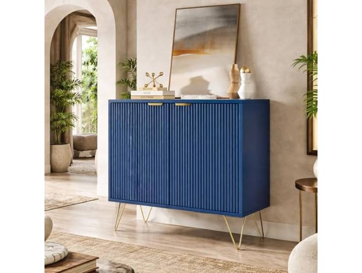 QLTXYHML Sideboard mit 2 Türen, dunkelblau mit goldenen Füßen – elegantes Aufbewahrungsmöbel für Wohnzimmer, Esszimmer oder Eingangsbereich, Schrank mit Innenablage