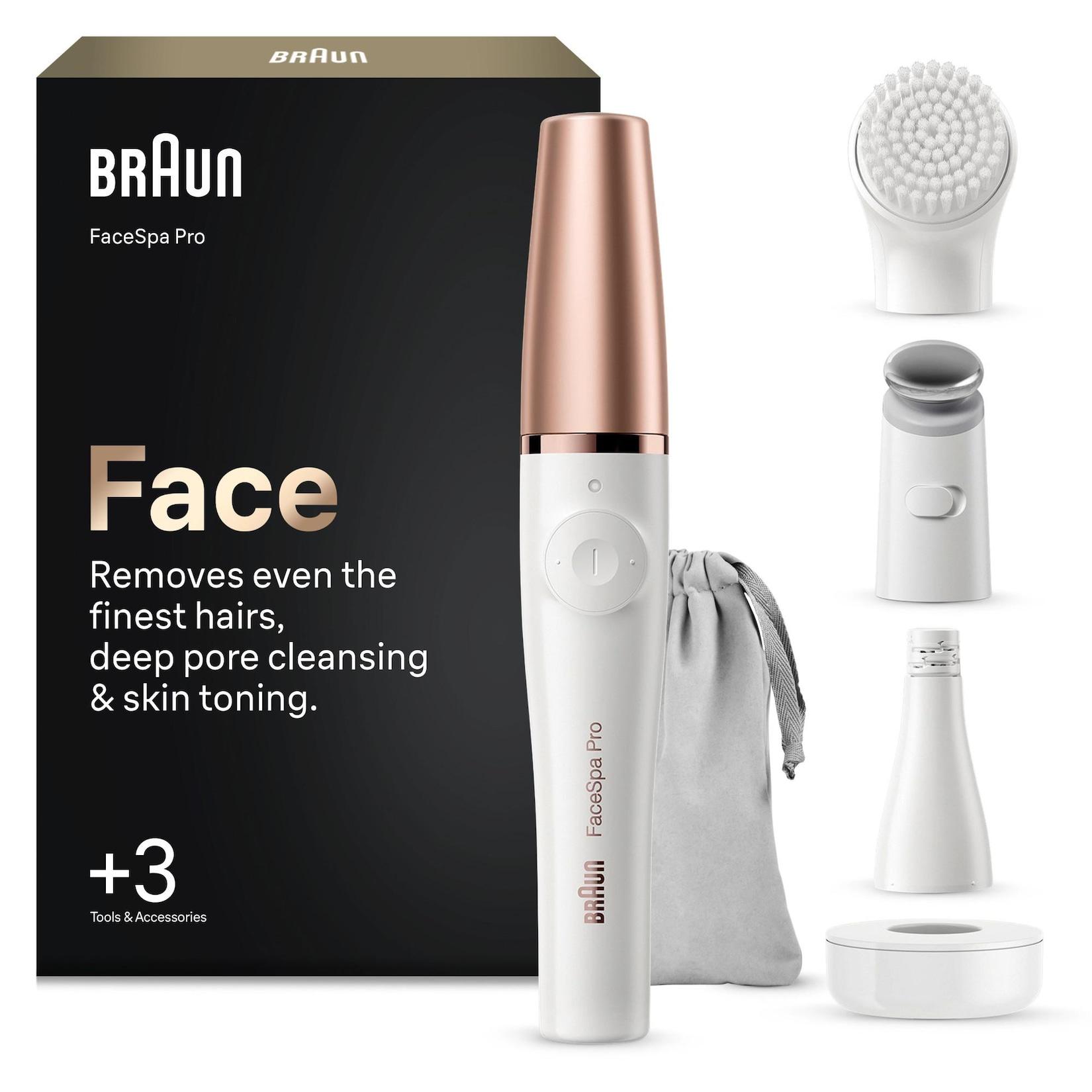 BRAUN FaceSpa Pro Gesichtsepilierer, + 3 Extras, SE 911 (3-IN-1: das weltweit erste All-in-One Gerät für Gesichtsepilation, Reinigung und Hautstraffung, kompaktes Design, wiederaufladbar, ideal für unterwegs, 100% wasserdicht, Lieferumfang: Gesichtsepilier