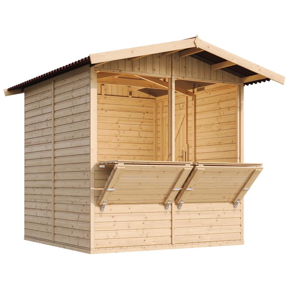 TIMBELA M149 - H232x253x263/4m2, große multifunktionale Garten-Bar Verkaufshütte Verkaufsstände aus Holz