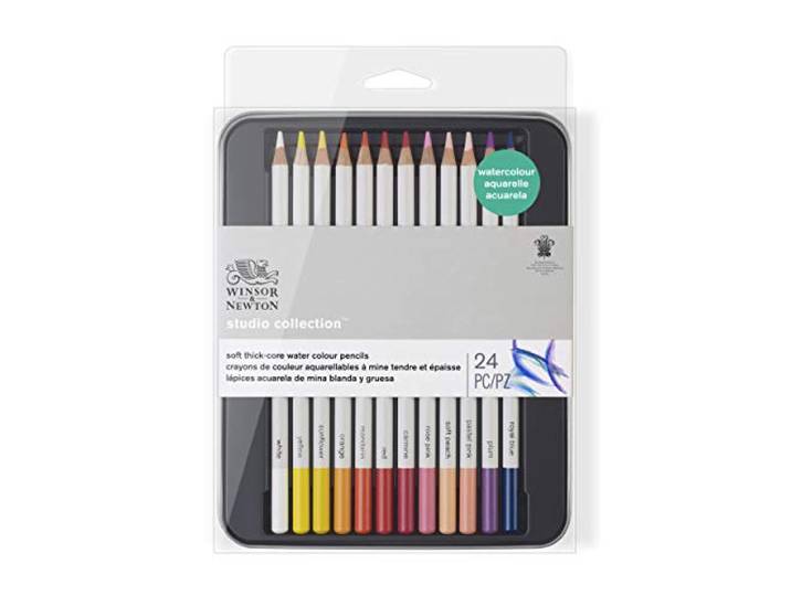 Winsor & Newton 0490015 Precisie aquarel - kunstenaarskleurpotloden in een set, levendige kleuren, hoogwaardige kunstenaarspigmenten voor levendig tekenen in meerdere lagen, Aquarelpotloden Set - 24